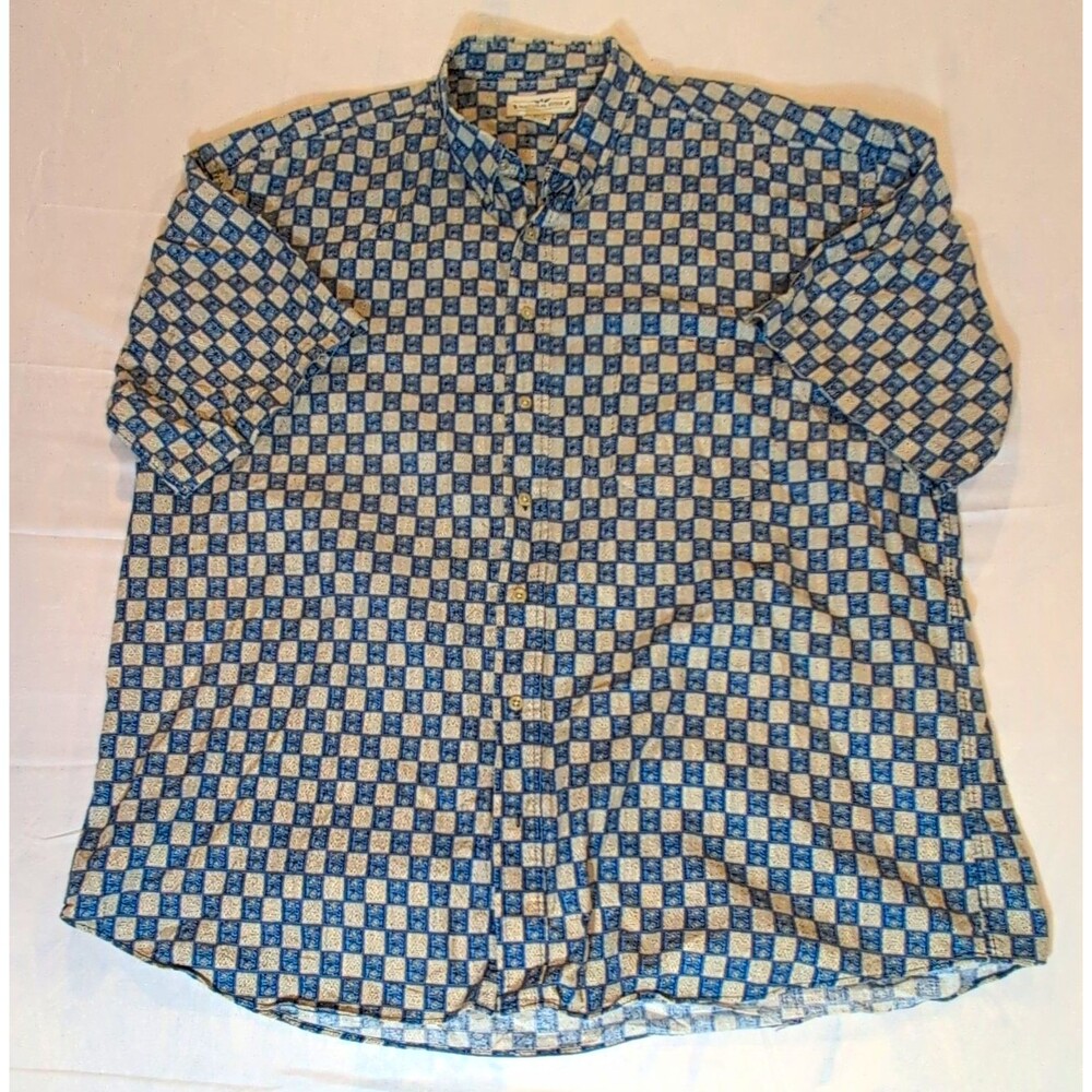 Natural Issue Mens 3XLT Big & Tall Woven Cotton Geometric Shirt Blue Beige